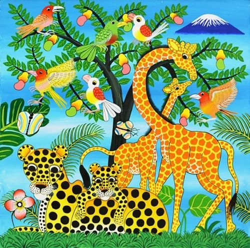 ティンガティンガ・アート 2995「大地に集う動物たち～カシューナッツ