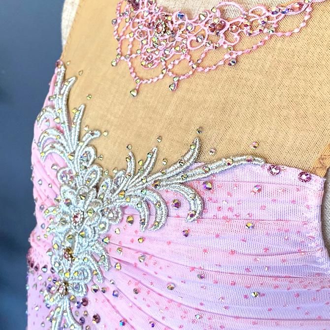 Mサイズ｜ピンク｜装飾付きレオタード バトン衣装（ol-136）- バトン