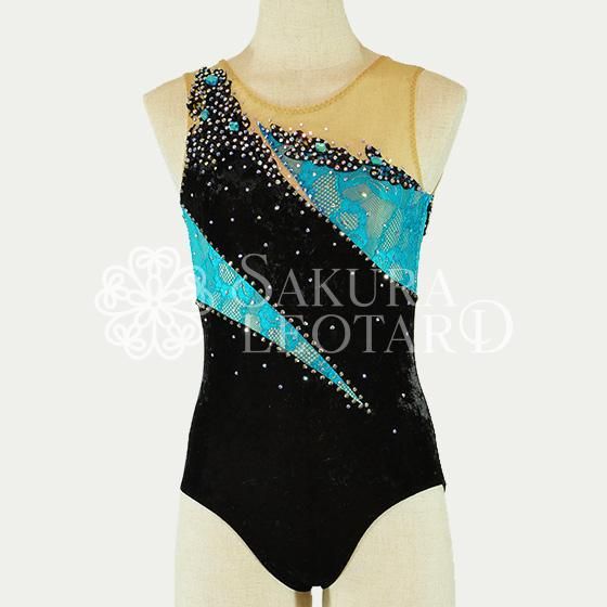 150サイズ｜ブラック｜装飾付きレオタード バトン衣装（ol-133