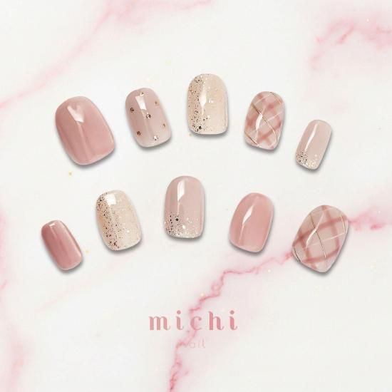 Brown pinkの大人チェックネイル- ネイルチップ専門店ミチネイル