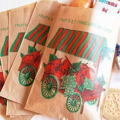 マルシェ袋 フランス 海外市場の紙袋（フルーツカートMサイズ）5枚