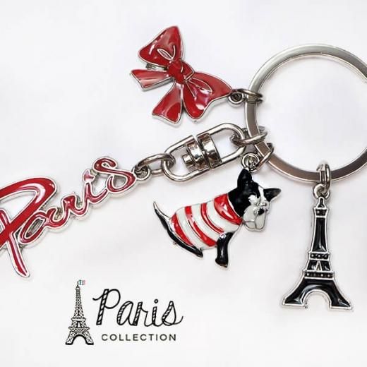 フランス 輸入キーホルダー エッフェル塔 フレンチドッグ 【PARIS