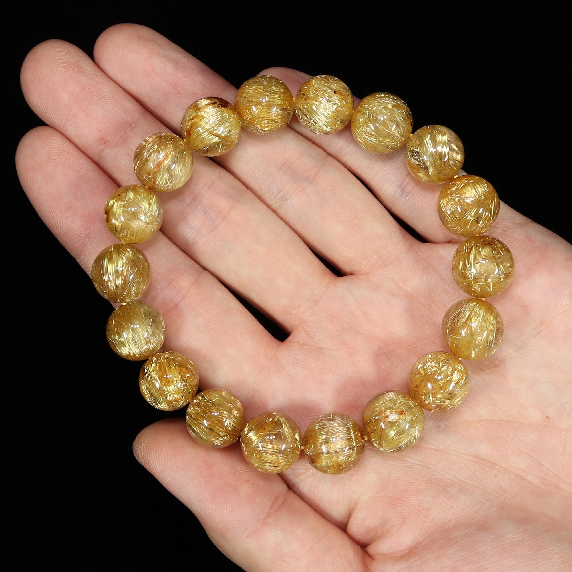 高品質+】タイチンルチルクォーツ 12mm～12.5mm玉 ブレスレット(型番