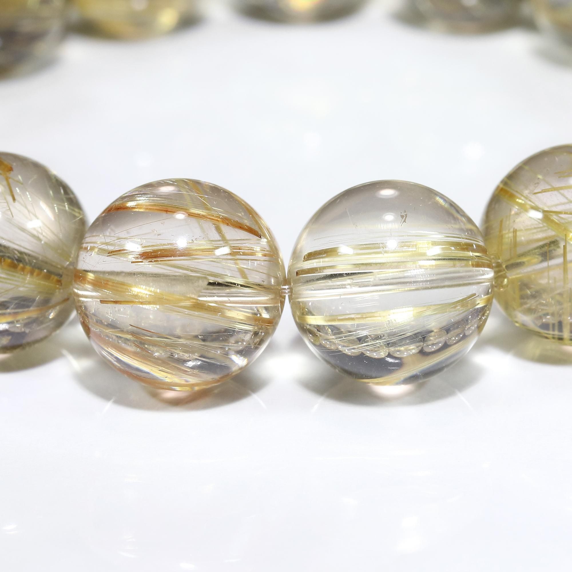 高品質/クリアタイプ】ゴールドルチルクォーツ 15mm～15.5mm玉