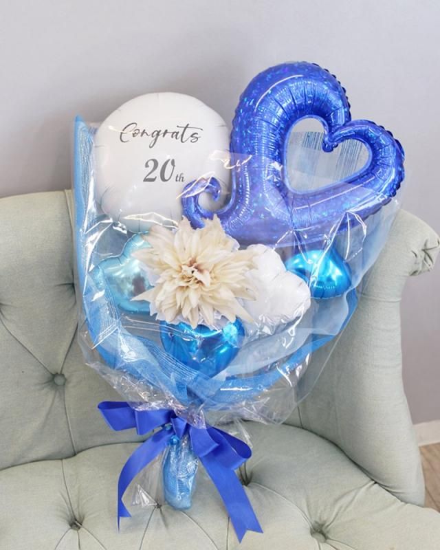 バルーン】オープンハートフラワーバンチ ロイヤルブルー(花束タイプ