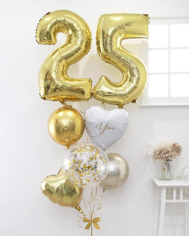 バルーン】66cm ナンバーブーケ ホワイトゴールド(2ケタ)(名入れ・文字