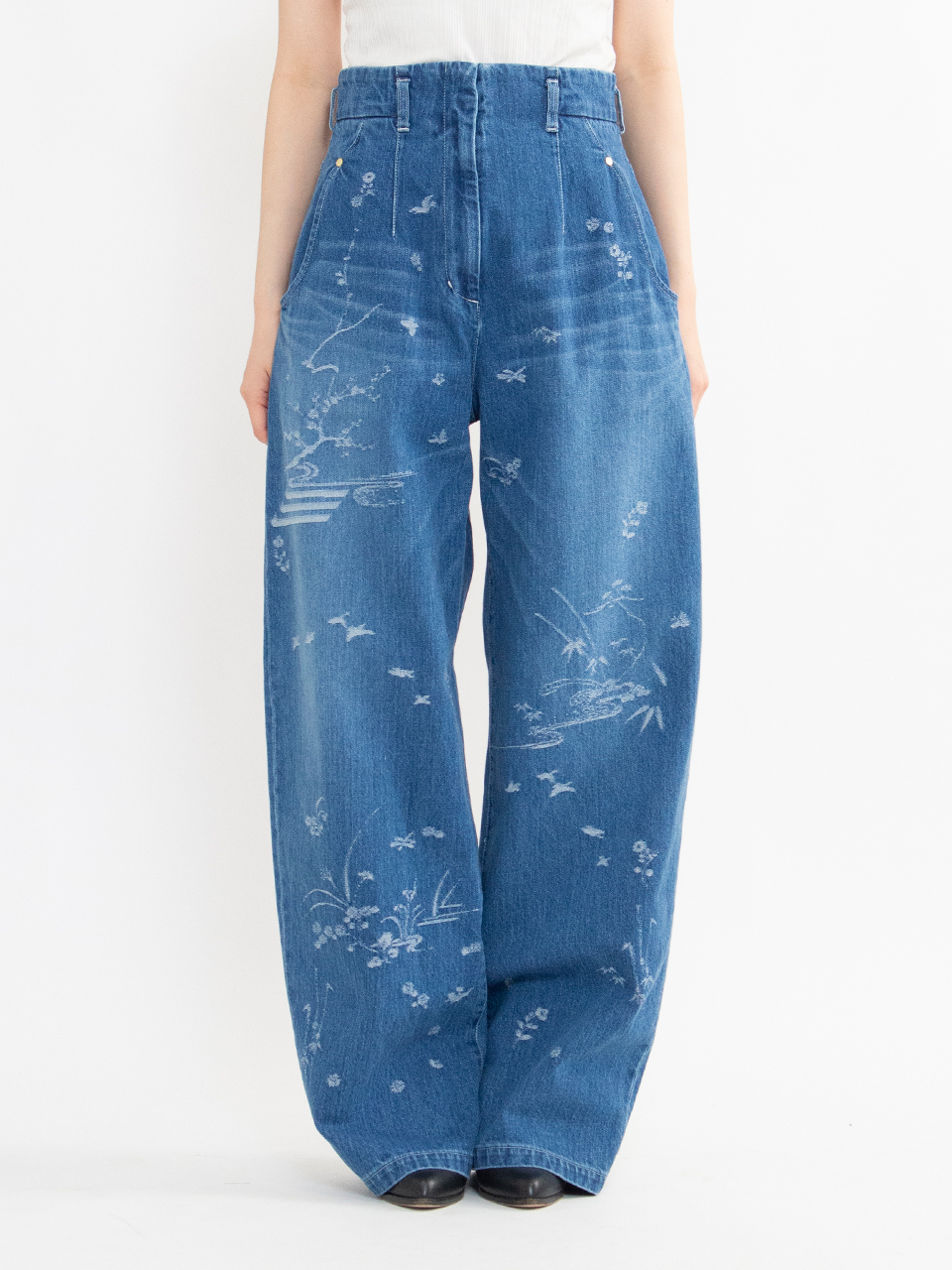 Nature Pattern Jacquard Wide Leg Jeans-ネイチャーパターン