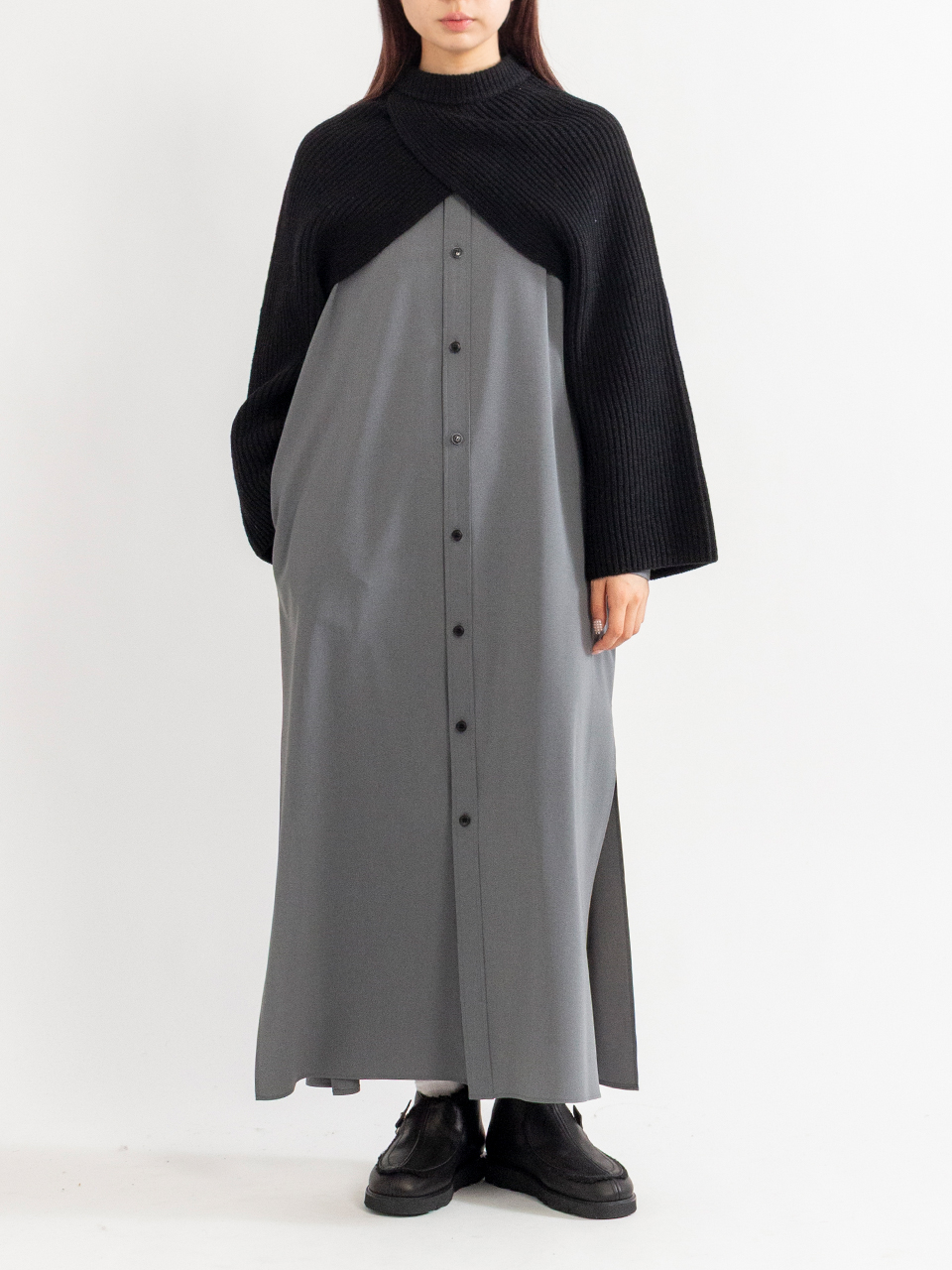 RIBBED KNIT WOOL SHRUG-リブニットウールシュラグ-HYKE（ハイク）通販