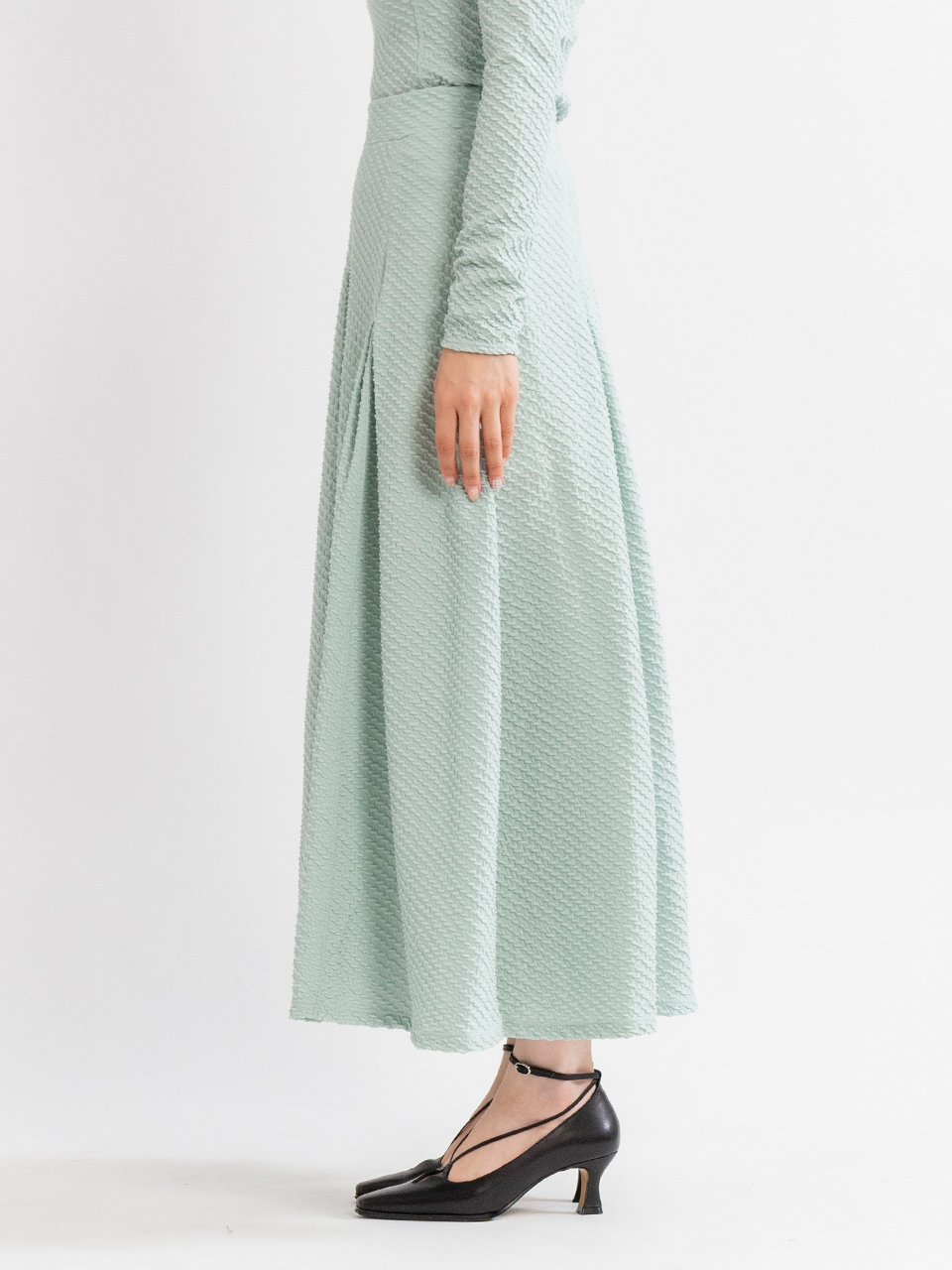 Shirring Jersey Jacquard Flare Skirt-シャーリングジャージ