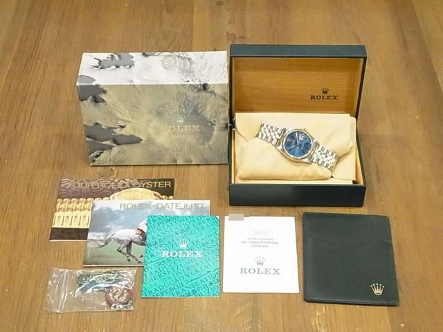 ロレックス デイトジャスト SS&YG ブルー文字盤 16233 X番 - 腕時計