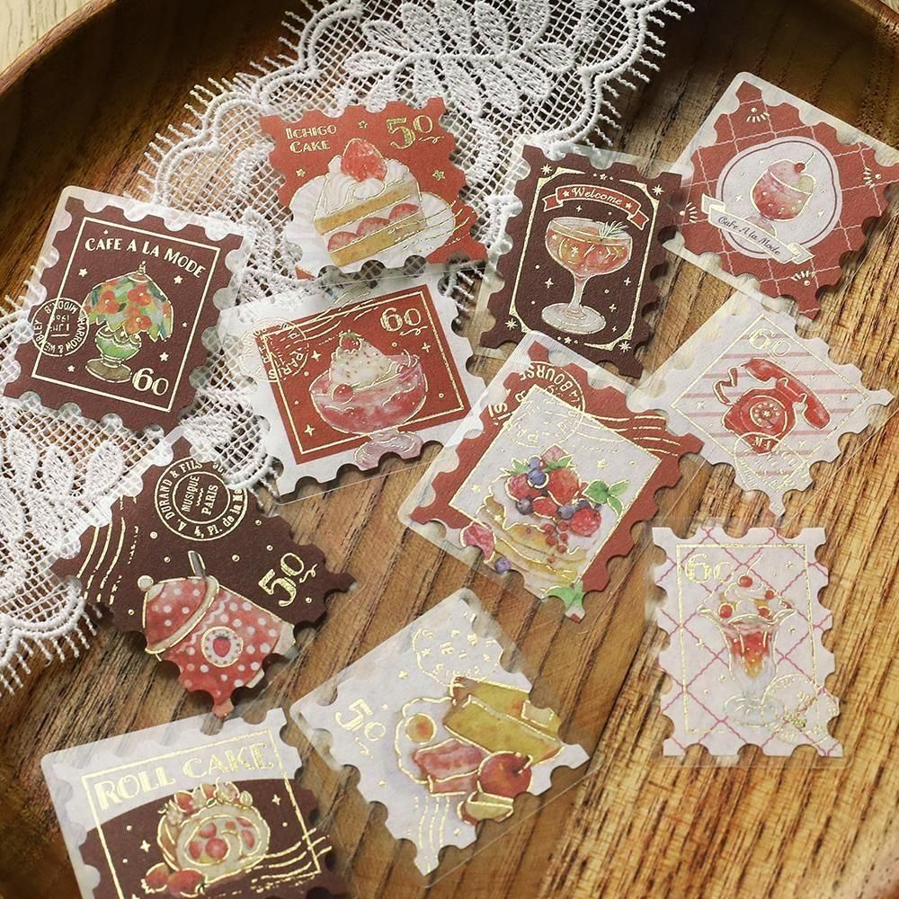 フレークシール「喫茶アラモード・郵便局・赤」 - 海福雑貨通販部