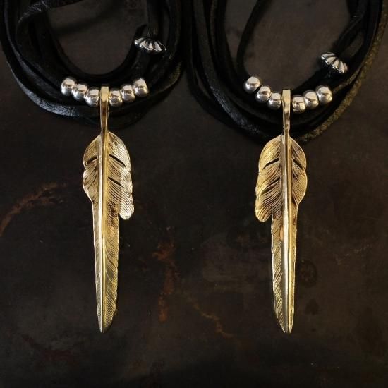 LARRY SMITH】 18K GOLD KAZEKIRI FEATHER PENDANT No.30 LARGE