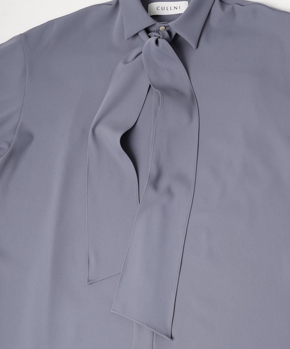 CULLNI [クルニ] Double Satin Bow Tie Short Sleeve Shirt ＜ボウタイ
