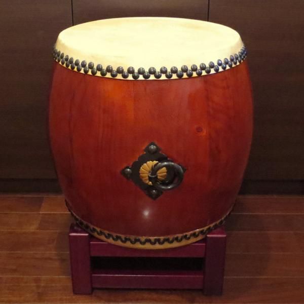 中古】諏訪工芸 長胴太鼓1.4尺(耳無し)四角台座セット 【和太鼓