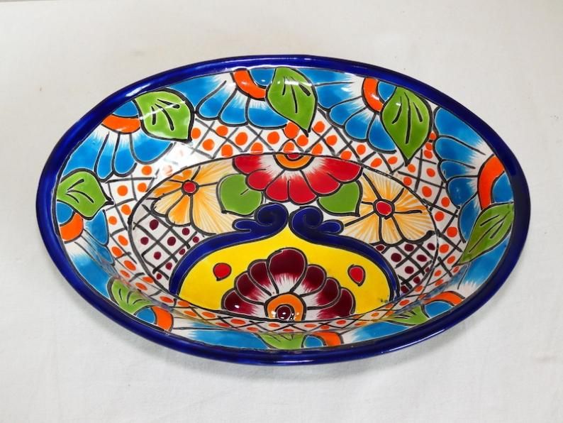 タラベラ焼風☆ディナープレート『楕円深皿』F（グァナファト産