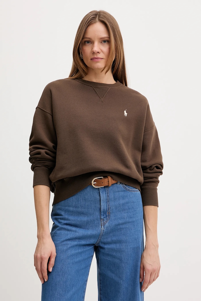 Polo Ralph Lauren sweatshirt ARCTIC FLEECE brown color with a