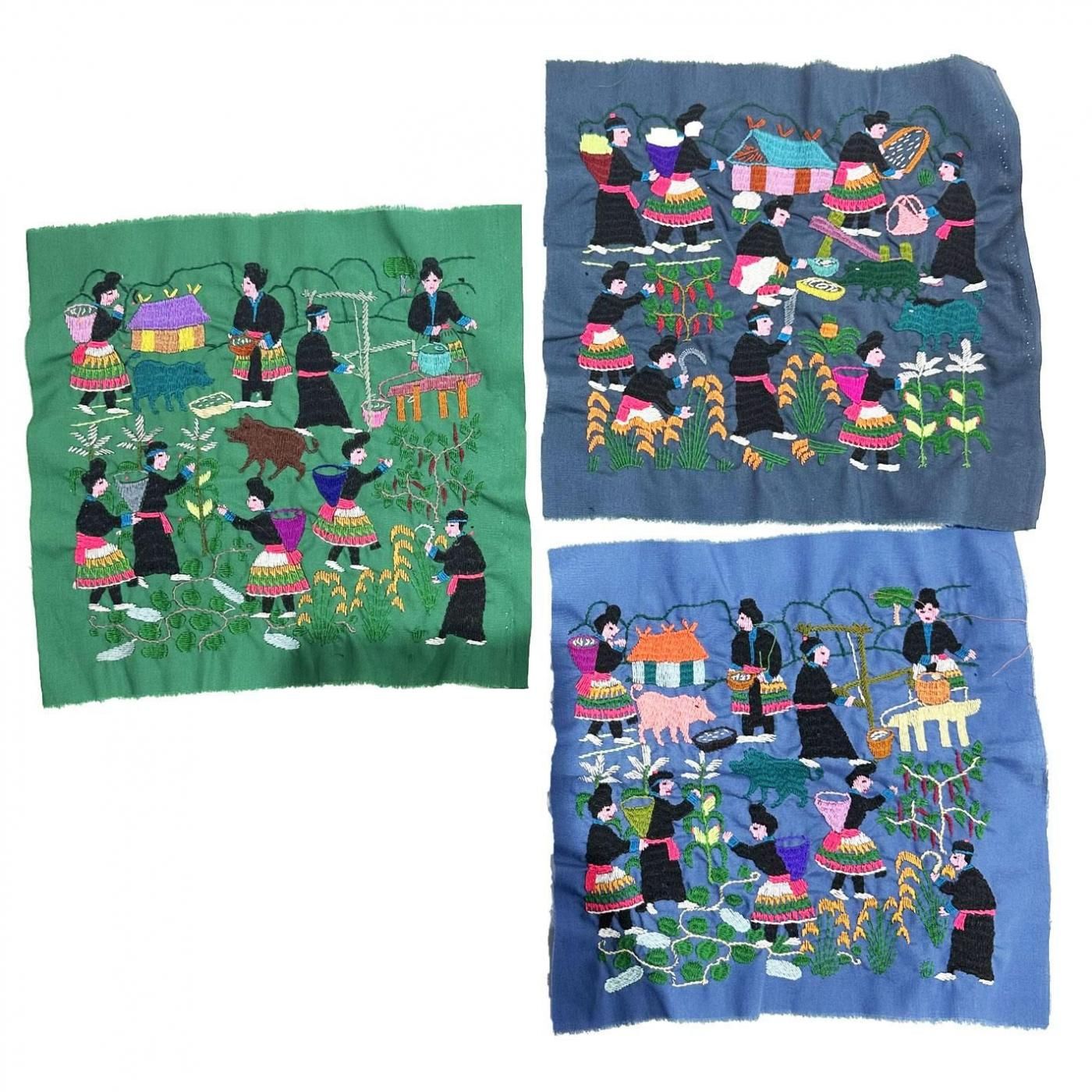 ラオス モン族の生活様式を表した刺繍布（大） Type.1｜旅する雑貨屋