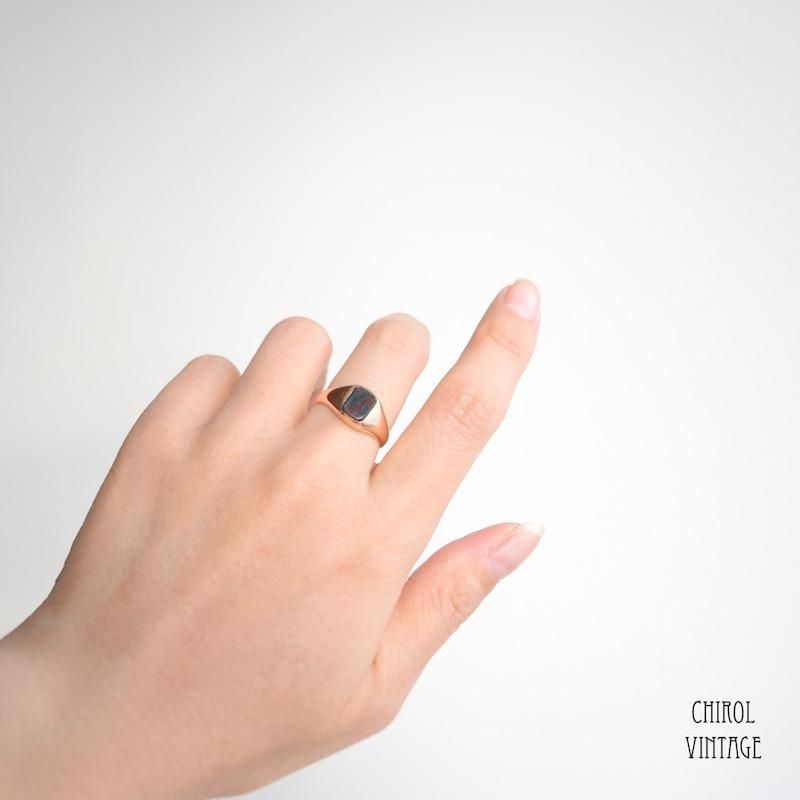 アンティーク 18Kゴールド ブラッドストーン シグネットリング