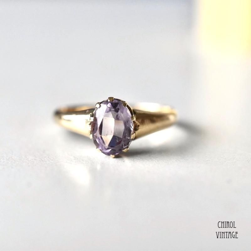 2月 // アンティーク 18Kゴールド ソリティア アメジストリング