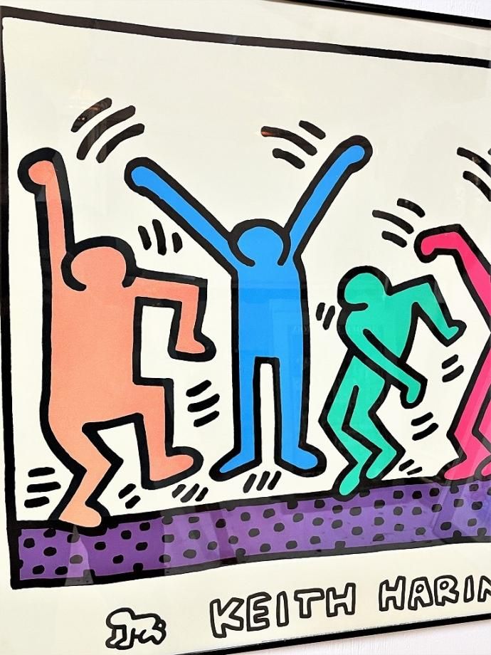 1990's ヴィンテージ Keith Haring ”Dancing Figures” 額入りポスター