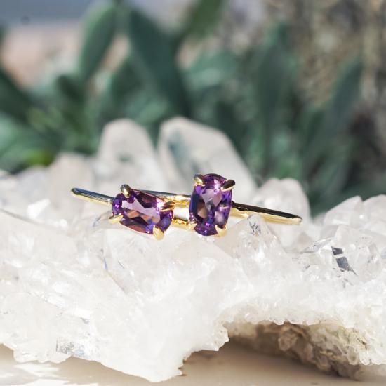 アメジスト6mmのオーバルファセット爪留めリング・縦横可 ～桔梗