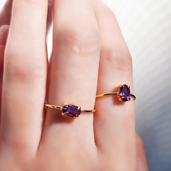 アメジスト6mmのオーバルファセット爪留めリング・縦横可 ～桔梗
