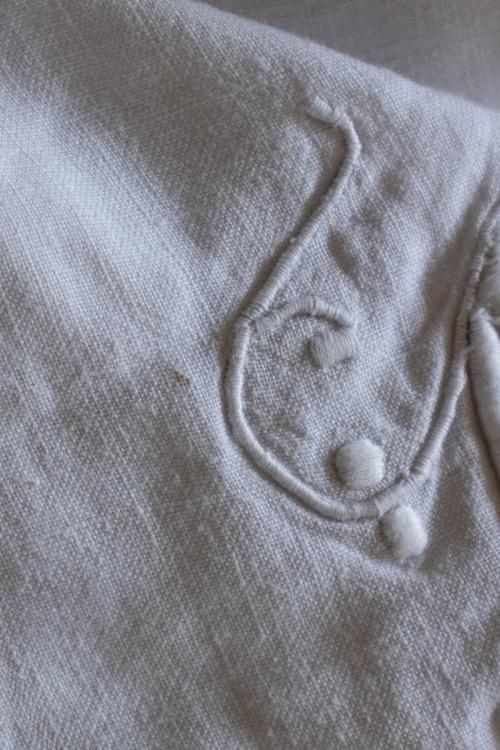 フランスアンティークリネンシーツ | 上質なモノグラム刺繍 - フランス