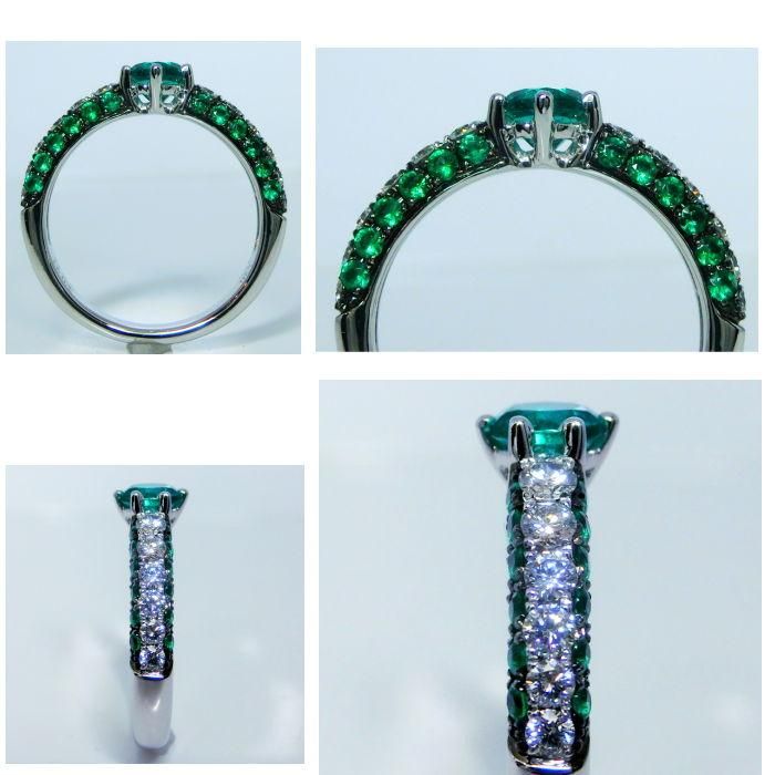 K18WG エメラルドラウンド ダイヤモンドリング EM 0.83ct D 0.44ct
