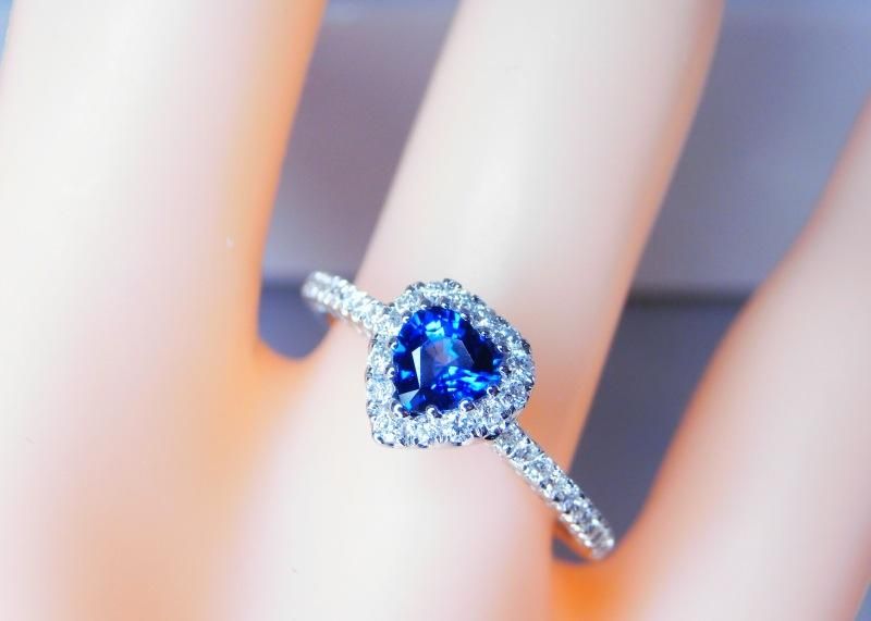 K18WG ハートシェイプサファイア ダイヤモンドリング S 0.41ct D 0.27ct