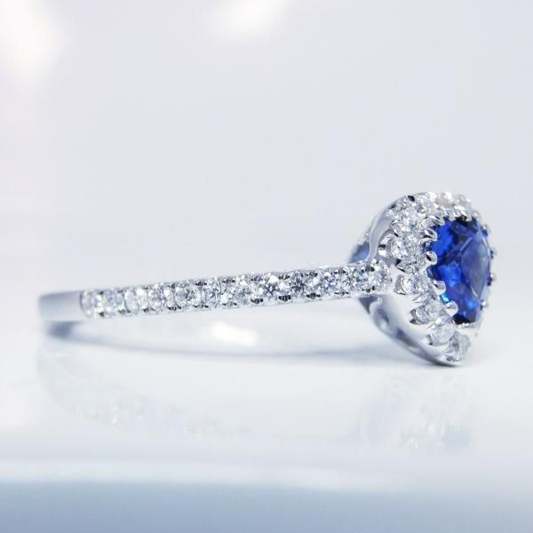 K18WG ハートシェイプサファイア ダイヤモンドリング S 0.41ct D 0.27ct