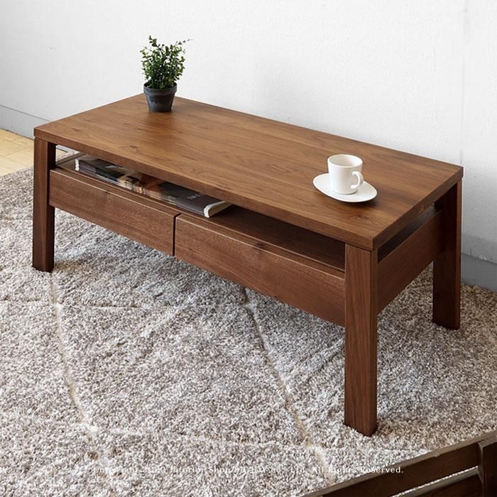 W90×D40】ローテーブル 引き出し付きセンターテーブル 収納棚付き