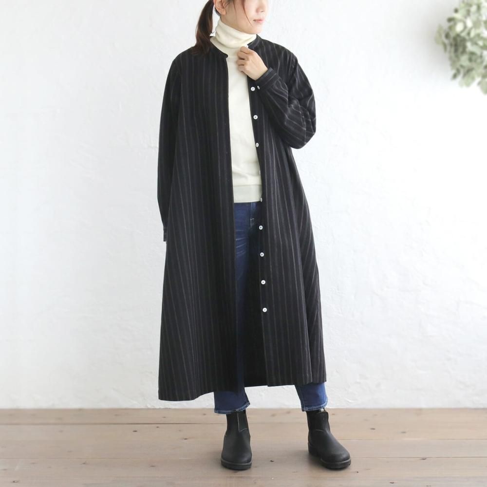 送料無料】 コットンリネン ピンストライプ 2wayスタンドカラー シャツ