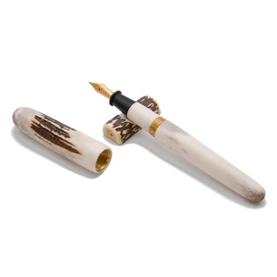 北海道福島町産蝦夷鹿の角 × 平井木工挽物所 高級万年筆（スティール