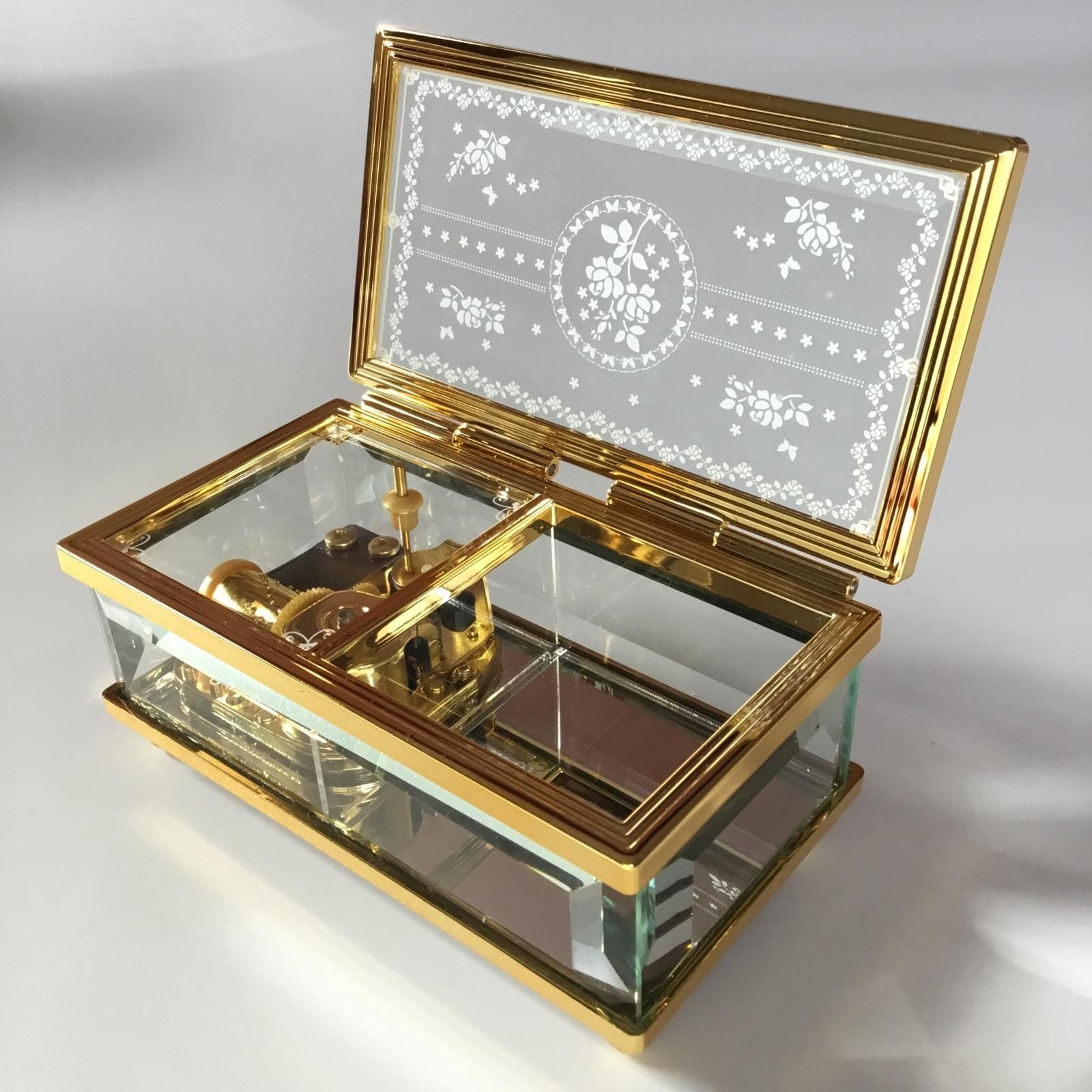 ガラスBOXバラ柄オルゴール - オルゴールのプレゼントならホールオブ