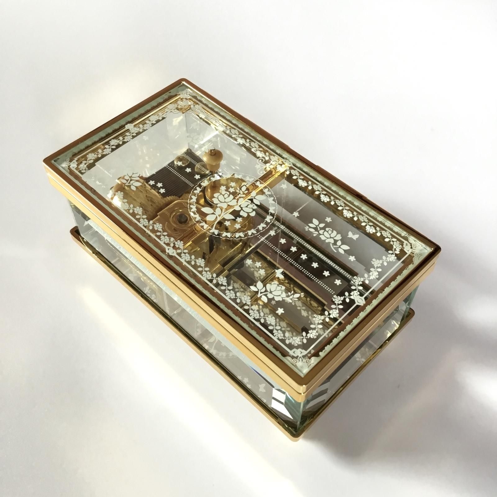 ガラスBOXバラ柄オルゴール - オルゴールのプレゼントならホールオブ