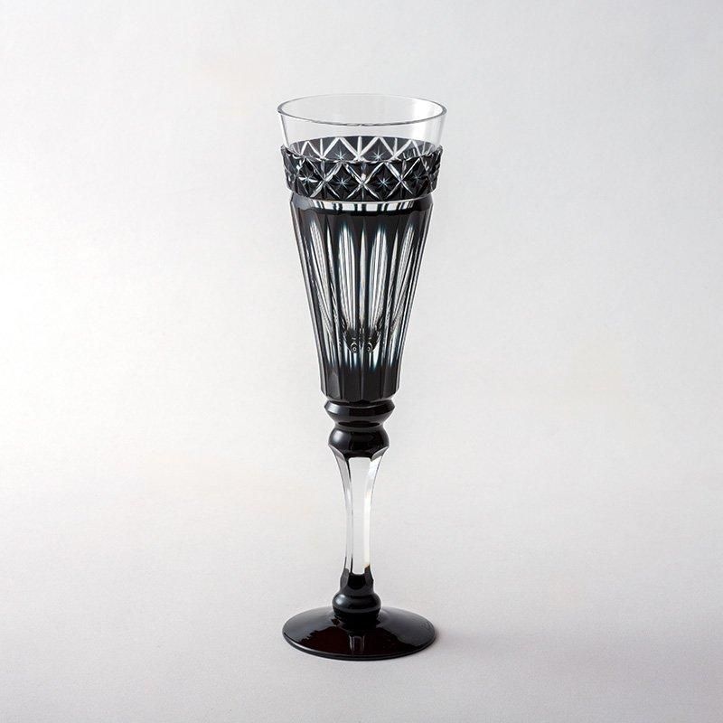 薩摩黒切子 シャンパングラス - いい日になりますように