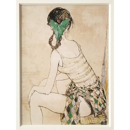 ポストカード額装品 ジャンセン《緑色のリボンをしたバレリーナ