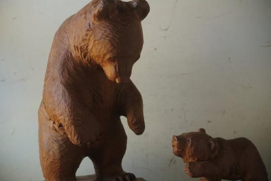堀井廣治作 木彫り熊「親子熊」