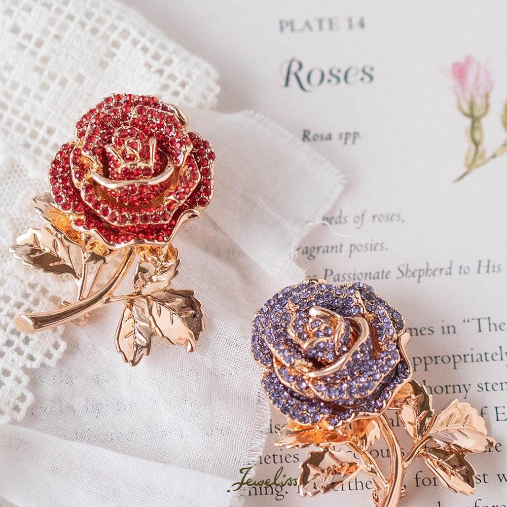 Jeweliss 薔薇 ブローチ ロゼリア クリスタル ローズ バラ 赤 紫 還暦