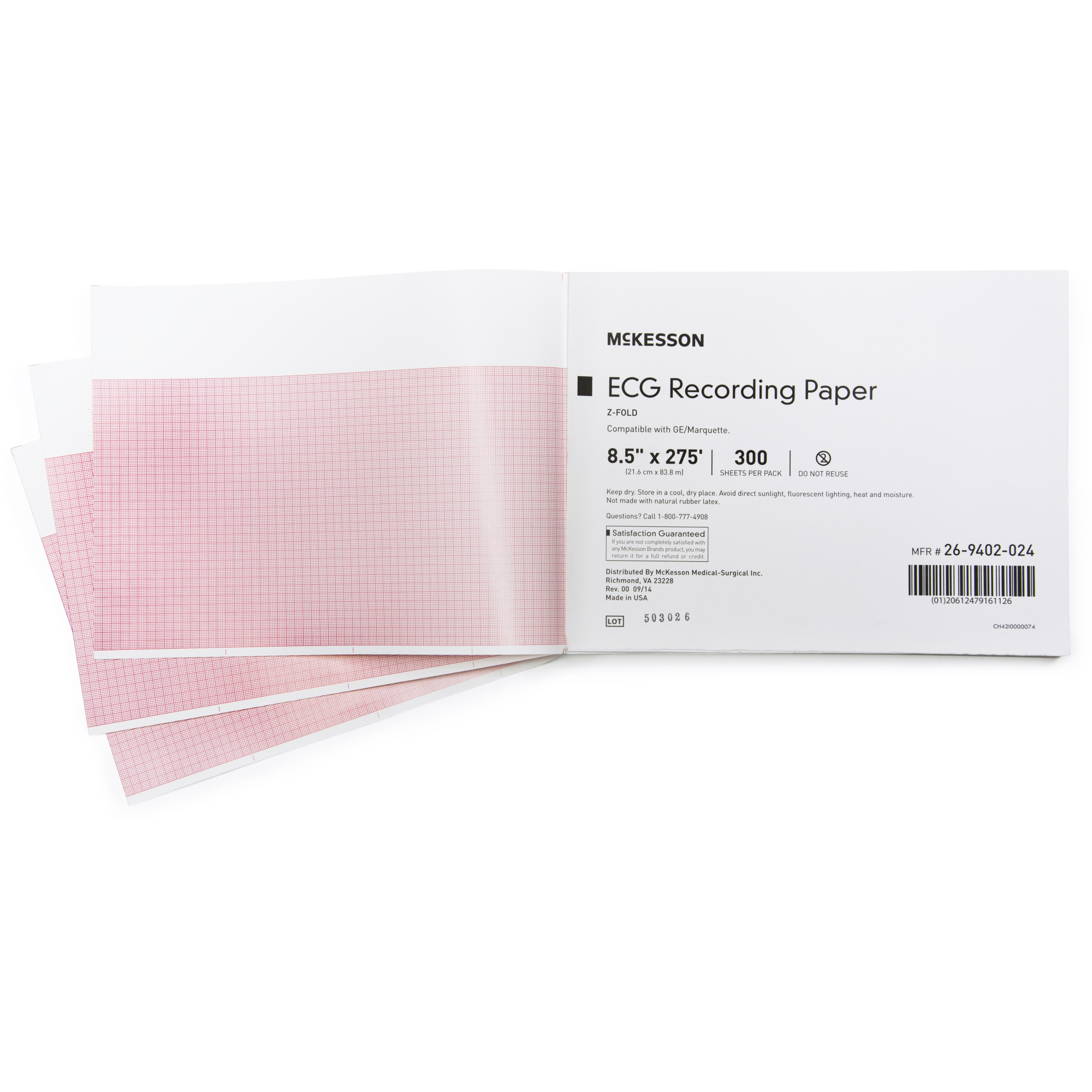 Recording Chart Paper McKesson Z-Fold Red Grid - McKesson