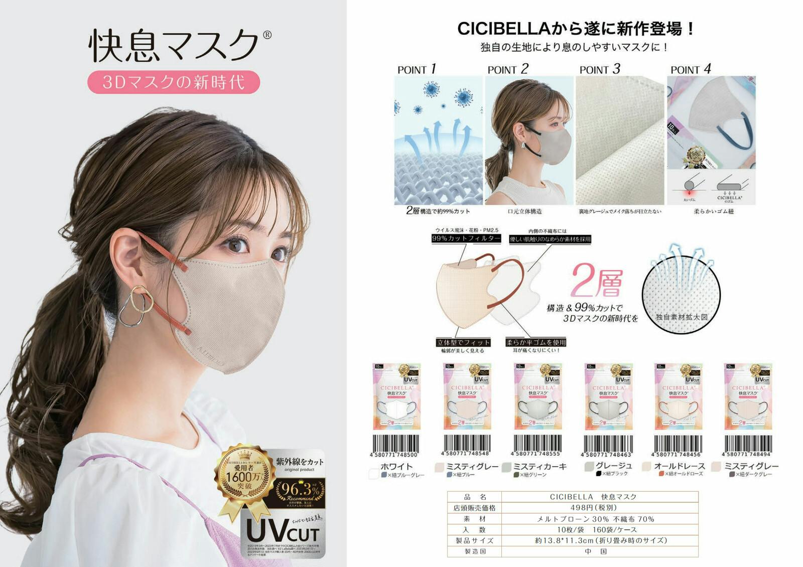 CICIBELLA シシベラ クールリング【20枚 マスク】快息 マスク 3Dマスク