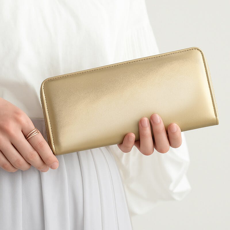 新色ゴールド入荷♪シープスキンラウンドファスナー長財布 E-031