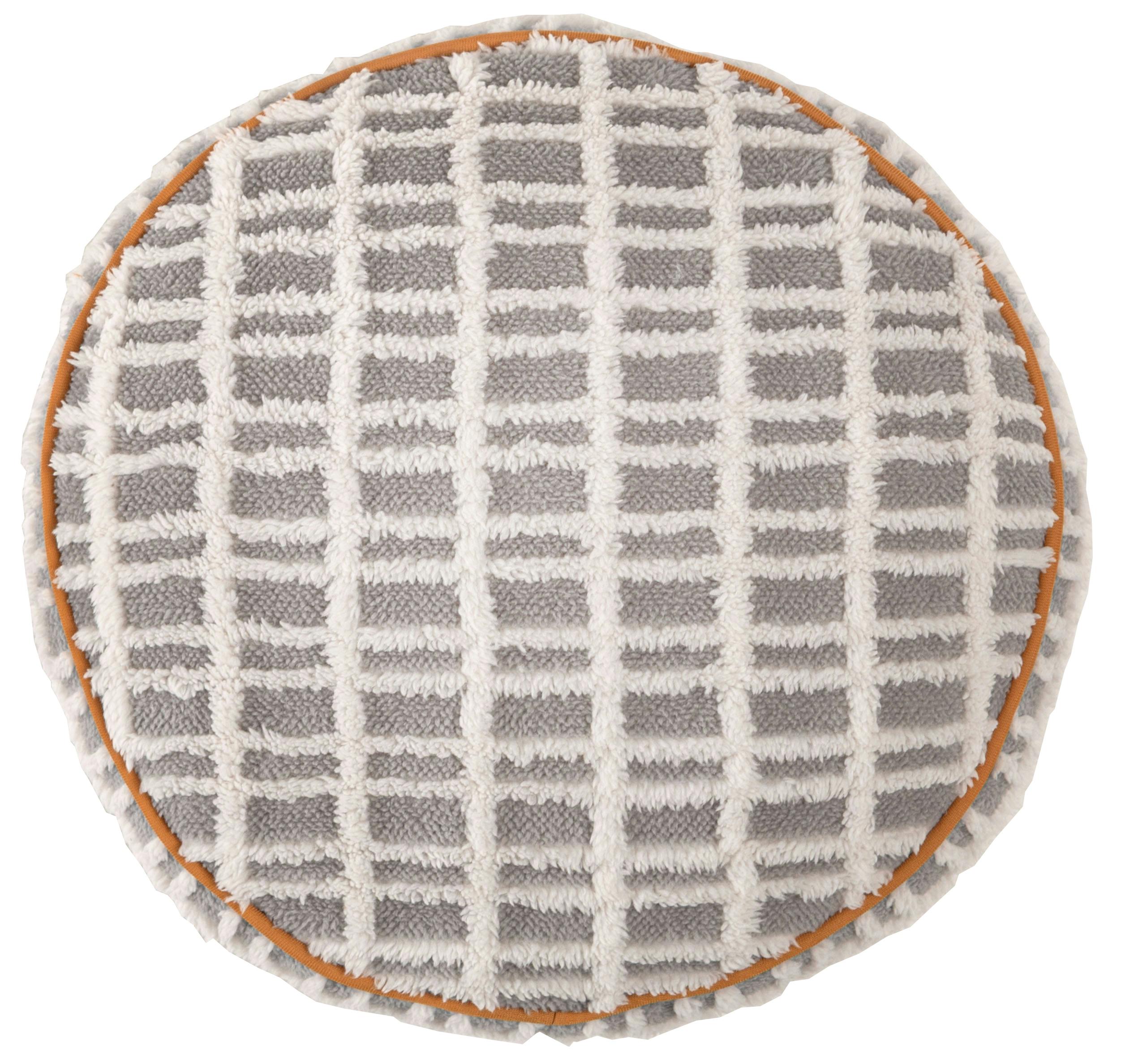 Room Essence ラウンドボアチェックークッション 約W34×D34×H16 グレー