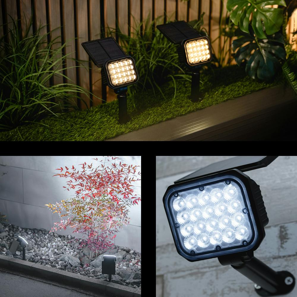2WAYスポットライト2P ブラック 8.8×5.5×26cm ソーラーパネル お庭