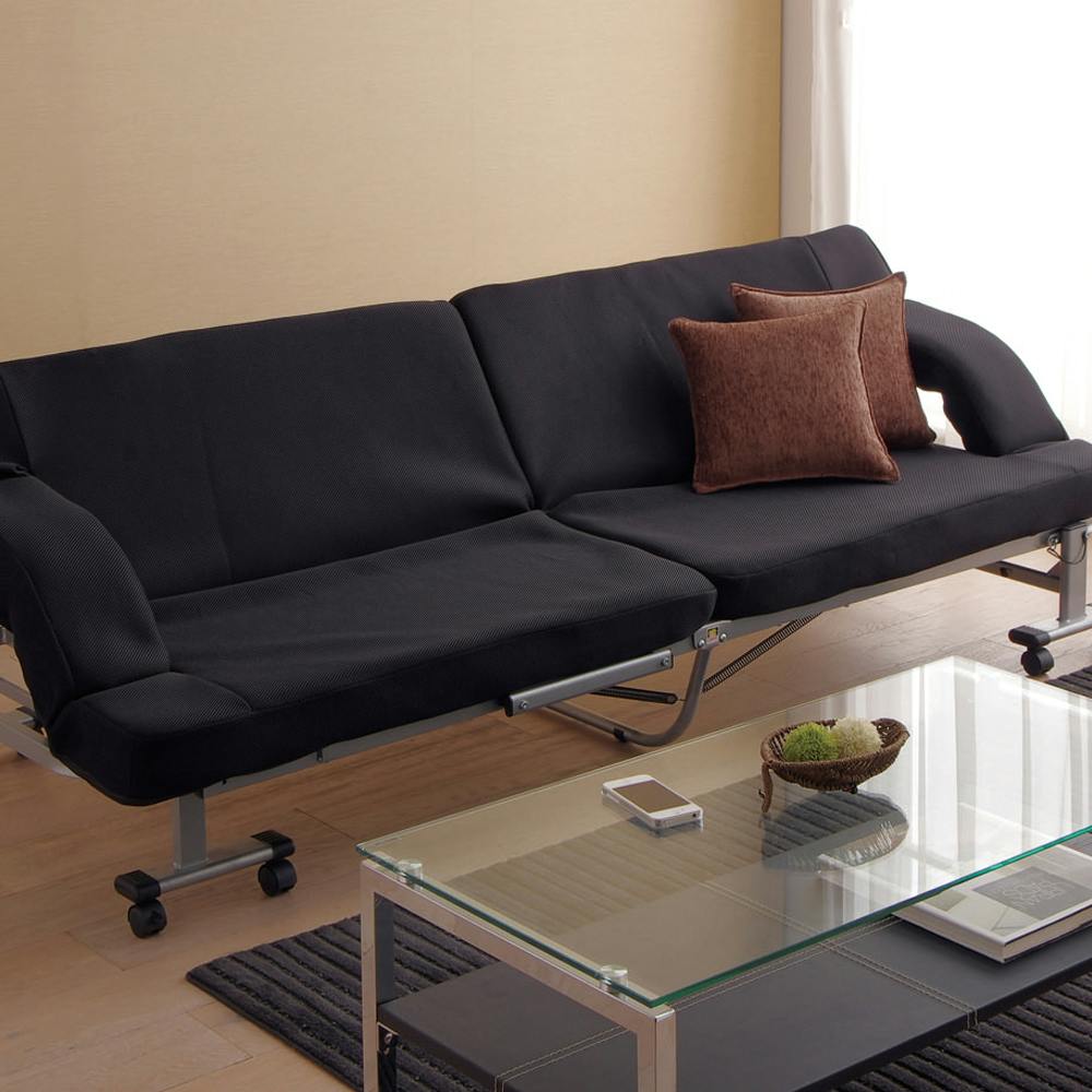 アイリスオーヤマ 折りたたみソファベッド OTB-SFN ブラック/シルバー