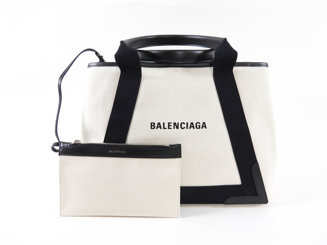 Balenciaga Canvas Navy Cabas Medium Tote Bag with Pouch – I MISS