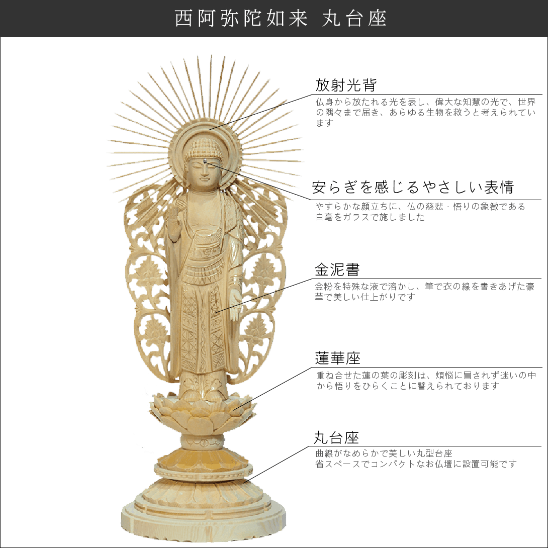 INORI STYLE NAGOYA / 【浄土真宗本願寺派 西】桧 立弥陀 丸台座 金泥書