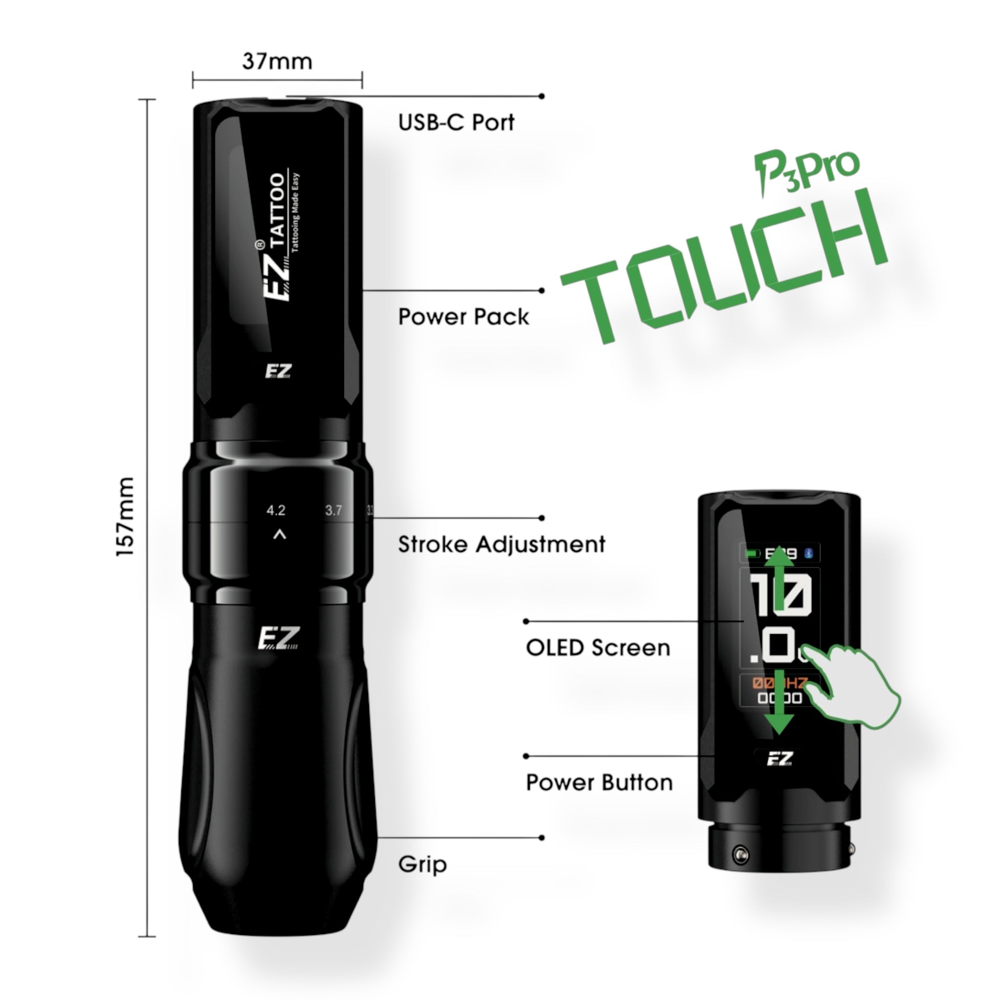 EZ-P3 Pro Touch (バッテリー2つ) – InkSpire Tattoo Supply Japan