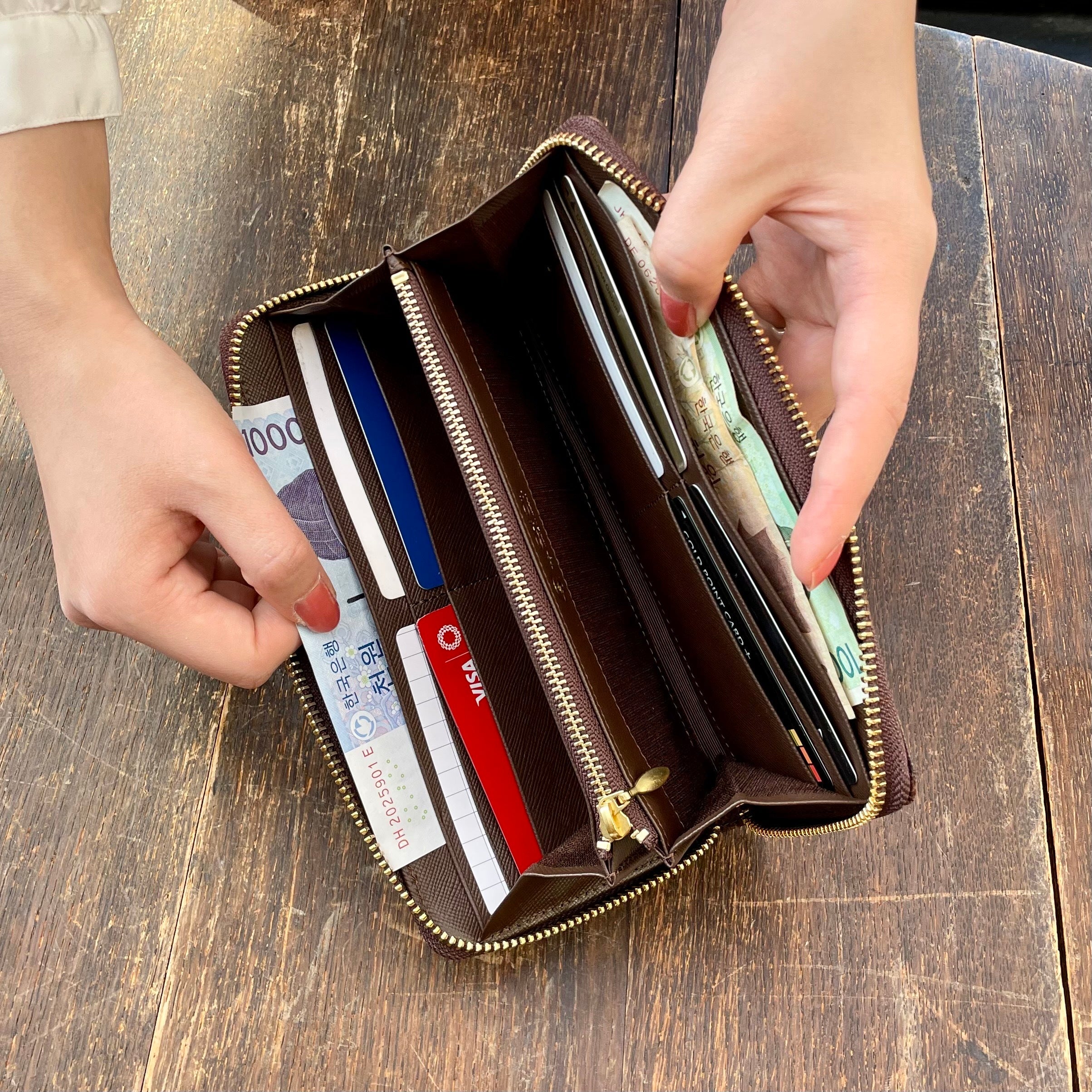 Bitter Chocolate Zip Around Leather Long Wallet【Japan Jewelry