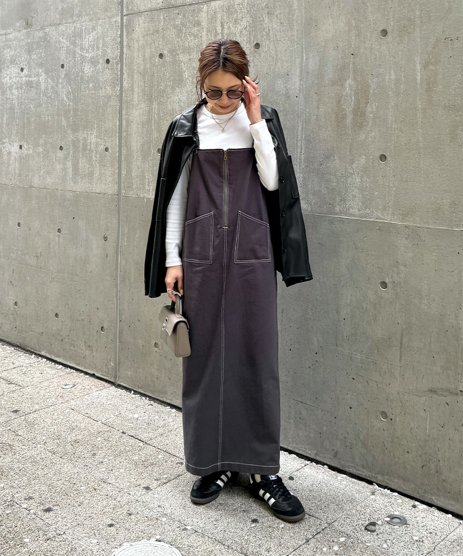 ハーフジップロングジャンパースカート | Half zip long jumper skirt
